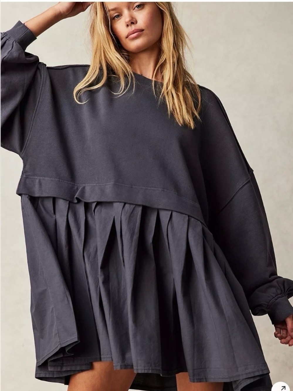 Black Pleated Sweatshirt Dress